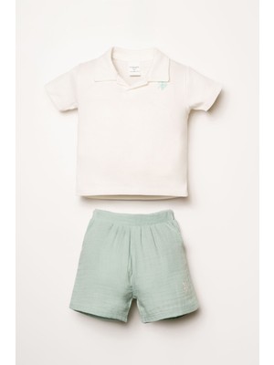 U.S. Polo Assn Erkek Bebek  2 li Şort T-şhirt Takım Beyaz - Mint