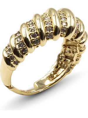 Sose Moda Sarmal Model Zirkon Taşlı Ayarlanabilir Yüzük Gold Kararmaz Anti Alerjik