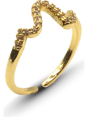 Sose Moda Minimal Zigzag Model Zirkon Taşlı Ayarlanabilir Yüzük Gold Kararmaz