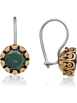 Skygo Gümüş Yeşil Yuvarlak Otantik Kadın Küpe