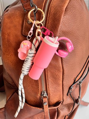Rossev Charm Pembe Termos Figürlü Anahtarlık - Çanta Charm (Terlik, Kulaklık Modeli)