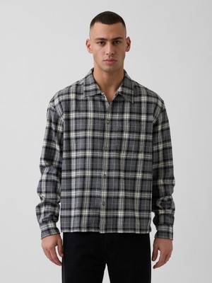 Gap Erkek Gri Organik Pamuk Relaxed Flannel Gömlek