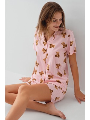 Rolypoly Kadın Pembe Gömlek Şort Takım