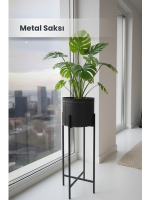 Orvila Siyah Dekoratif Ayaklı Metal Çiçeklik | 72CM Saksılık