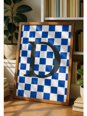 Fuart.Co D Harfi Lacivert Damalı Dijital Baskı Poster (Çerçevesiz) Hrfu