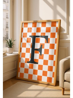 Fuart.Co F Harfi Turuncu Damalı Dijital Baskı Poster (Çerçevesiz) Hrfu