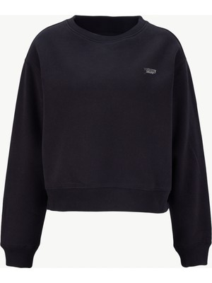 Tommy Jeans Yuvarlak Yaka Baskılı Siyah Kadın Sweatshırt DW0DW21961BDS