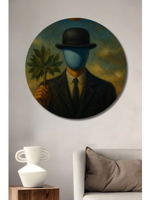Teona Ahşap Mistery Man Yağlı Boya Görünümlü Soyut Sanat Ahşap Dekoratif Tablo Yuvarlak Duvar Tablosu