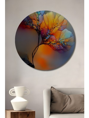Teona Ahşap Büyülü Ağaç Yaprakları Sulu Boya Görünümlü Dekoratif Ahşap Tablo Yuvarlak Duvar Tablosu