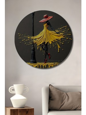 Teona Ahşap Büyüleyici Sokak Dansı Görünümlü Yağlı Boya Ahşap Dekoratif Tablo Yuvarlak Duvar Tablosu