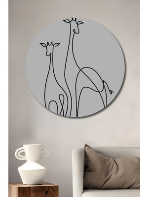Teona Ahşap Tek Çizgi Zürafa Sanat Tablosu Yuvarlak Duvar Tablosu