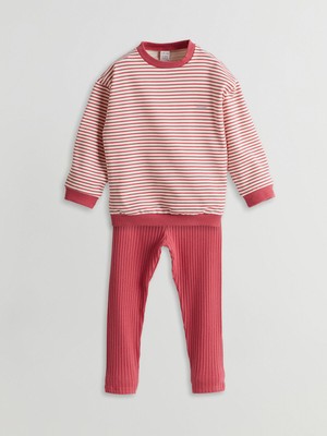 Lc Waikiki Yeni Sezon Çizgili Kız Bebek Sweatshirt ve Tayt 2'li