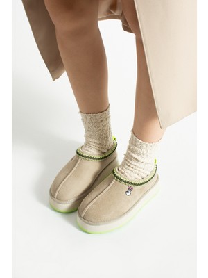 Texfoot Valentine Süet Içi Kürklü Renkli Taban Tazz Terlik