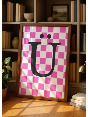 Fuart.Co Ü Harfi Pembe Damalı Dijital Baskı Poster (Çerçevesiz) Hrfu