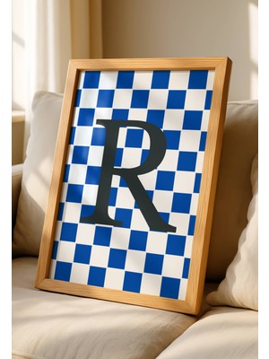 Fuart.Co R Harfi Lacivert Damalı Dijital Baskı Poster (Çerçevesiz) Hrfu