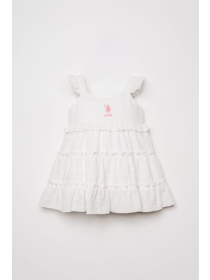 U.S. POLO ASSN Kız Bebek Beyaz Elbise Günlük Stil ile Regular Kalıp ve Şık Tasarım