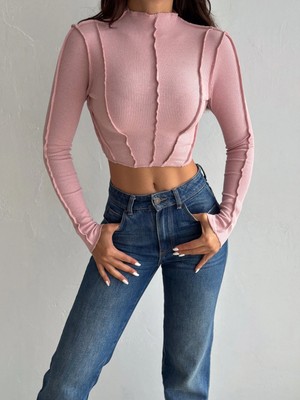 Qutta Kadın Ters Dikiş Detaylı Kadın Crop