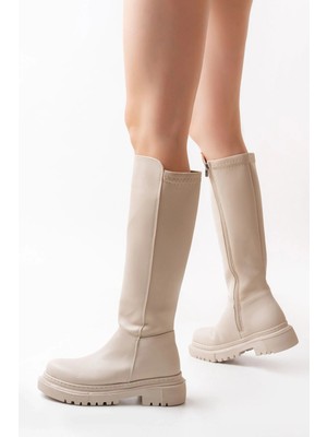 İdimilla Idimilla 812-305 Bej Arkası Streç Fermuarlı Günlük Kadın Çizme