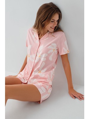 Rolypoly Kadın Pembe Gömlek Şort Takım