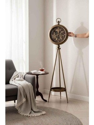 Rossev Lofti Eskitme Gold Çarklı Tripod Ayaklı Dekoratif Saat