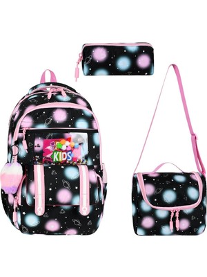 KumOziShop Kore Tarzı Kalp Uzay Desenli Ortopedik Su Geçirmez Çanta Termal Beslenme ve Kalemlik