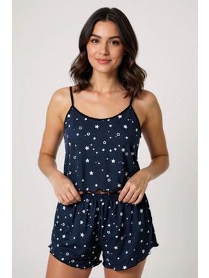 Leyna Yıldız Desenli Lacivert Şortlu Pijama Takımı