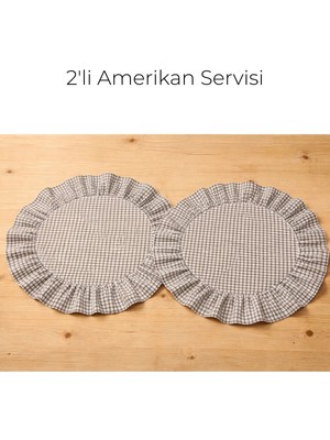 Keten Kumaş Amerikan Servisi 40 cm – Fırfırlı Yuvarlak Masa Servisi, 2’li Set