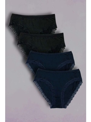 Gri Mor Tekstil 3'lü Dantelli Pamuklu Bato Külot Siyah/lacivert