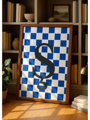 Fuart.Co Ş Harfi Lacivert Damalı Dijital Baskı Poster (Çerçevesiz) Hrfu