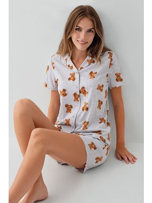 Rolypoly Kadın Gri Gömlek Şort Takım