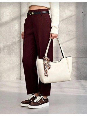 Kadın Fular Detay Büyük Boy Kol ve Omuz Çantası Krem