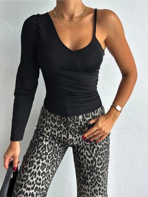 Qutta Kadın Tek Kol Askılı Dalgıç Kumaş Crop Bluz