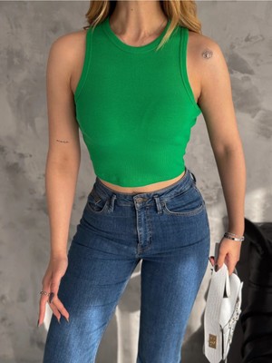 Qutta Kadın Sıfır Kol Halter Yaka Kaşkorse Crop Bluz