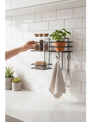 UG Home Siyah Kancalı Sabunluk Bölmeli Banyo Duş Rafı Banyo Düzenleyici