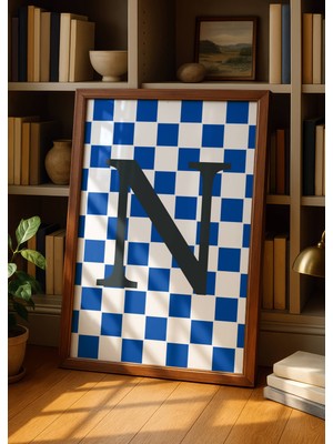 Fuart.Co N Harfi Lacivert Damalı Dijital Baskı Poster (Çerçevesiz) Hrfu