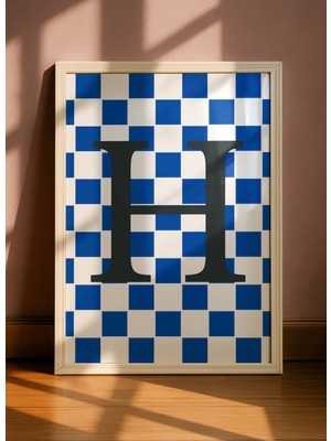 Fuart.Co H Harfi Lacivert Damalı Dijital Baskı Poster (Çerçevesiz) Hrfu