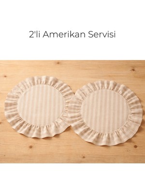 Keten Kumaş Amerikan Servisi 40 cm – Fırfırlı Yuvarlak Masa Servisi, 2’li Set
