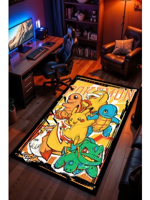 Charmbi Pokemon Desenli Kaymaz Taban Makinede Yıkanabilir Gaming Oyuncu Gamer Genç Odası Halısı