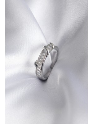 Mustran Pirinç Gümüş Renk Su Yolu Zirkon Taşlı Kadın Yüzük