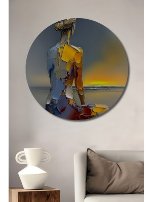 Teona Ahşap Dinamik Oturma Figürü Yağlı Boya Görünümlü Ahşap Dekoratif Tablo Yuvarlak Duvar Tablosu