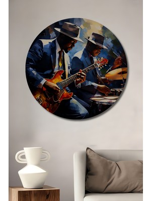 Teona Ahşap Cazın Büyülü Ruhu Yağlı Boya Görünümlü Ahşap Dekoratif Tablo Yuvarlak Duvar Tablosu