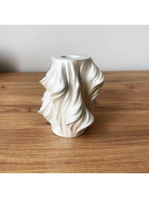 Storemax Dalgalı Desenli Dekoratif Mini Vazo| Inci Rengi | Döküm Seramik Tozu | El Boyaması