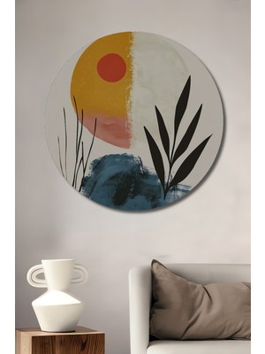 Teona Ahşap Modern Soyut Sanat Yağlı Boya Görünümlü Ahşap Dekoratif Tablo Yuvarlak Duvar Tablosu
