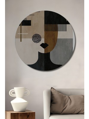 Teona Ahşap Geometrik Portre Yağlı Boya Görünümlü Ahşap Dekoratif Tablo Yuvarlak Duvar Tablosu