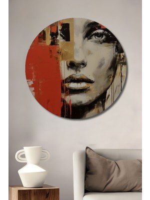 Teona Ahşap Soyut Kadın Portresi Yağlı Boya Görünümlü Ahşap Dekoratif Tablo Yuvarlak Duvar Tablosu