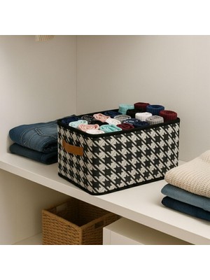 Storemax Raf Düzenleyici, Katlanabilir Kıyafet Organizeri, Çelik Destekli Kazayağı Desenli Kumaş Çok Amaçlı Saklama Kutusu, Dolap Içi Çekmece Düzenleyici, Gri (45X25X20CM)