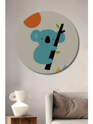 Teona Ahşap Sevimli Koala Ağaç Dalı Üzerinde Modern Sanat Tablosu Yuvarlak Duvar Tablosu