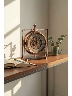 Rossev Bakır Tonlama Yıldız Topuzlu Çarklı Masa Saati