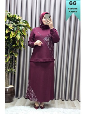 Elmas Tesettür Kadın Giyim Büyük Beden Batik Modal Etekli Takım