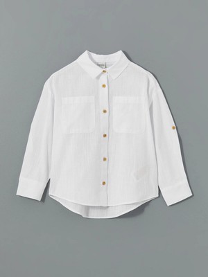 LC Waikiki Lcw Kids Beyaz Basic Uzun Kollu Kız Çocuk Gömlek